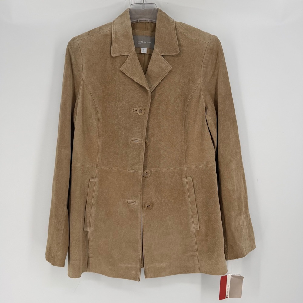 Croft & Barrow Womens Tan Suede Leather Jacket Button Front Blazer Size Small